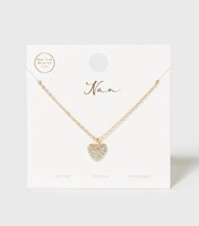New Look Gold Diamante Heart Nan Gift Necklace